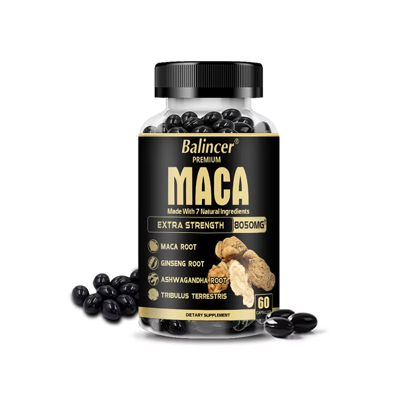 Balincer Maca Supplement - with Ginseng Ashwagandha Tribulus Terrestris 8050Mg - Muscle Mass, Endurance and Vitality