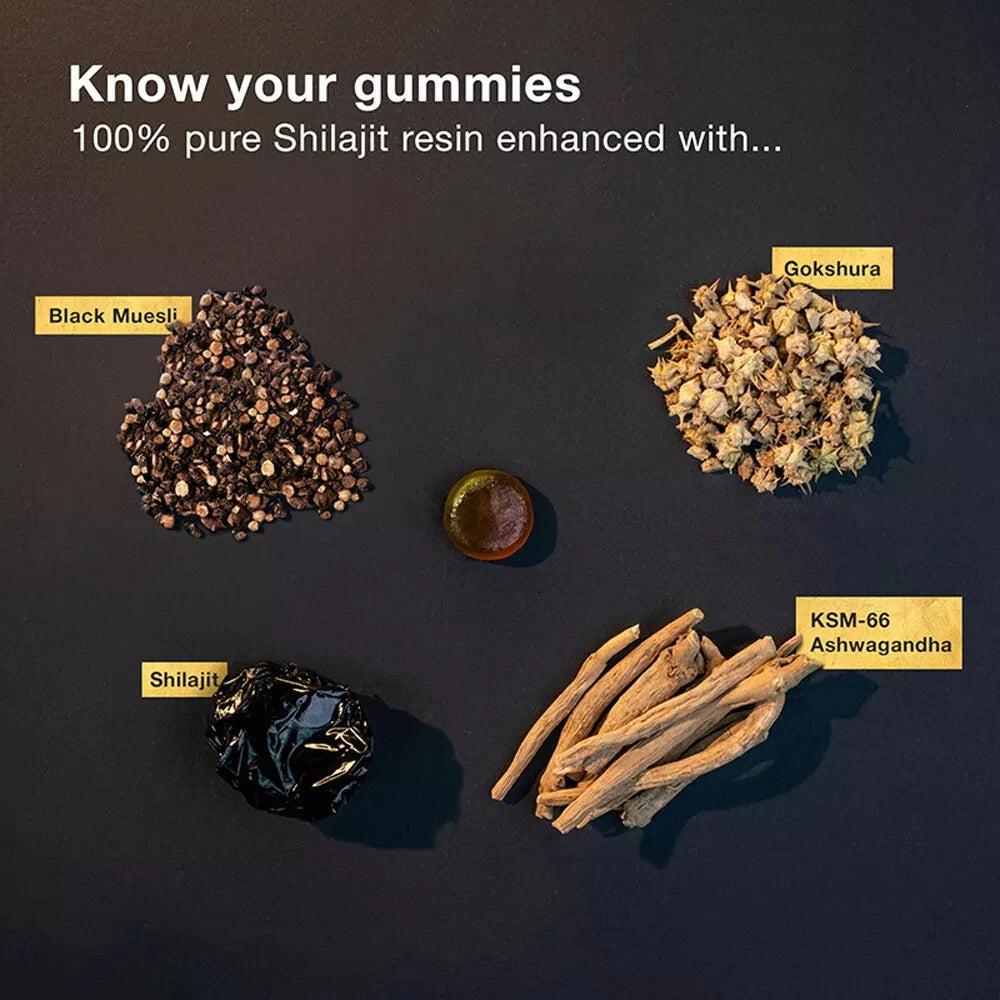 Pure Himalayan Shilajit Gummies, 3000 Mg Gold Grade Shilajit with Ashwagandha, Gokshura for Energy and Immune Support