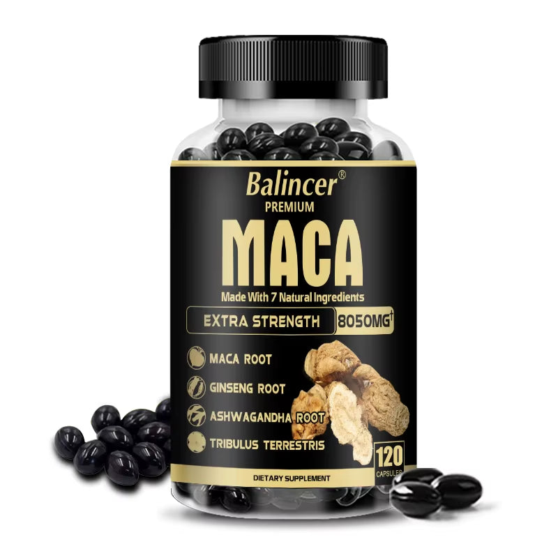 Balincer Maca Supplement - with Ginseng Ashwagandha Tribulus Terrestris 8050Mg - Muscle Mass, Endurance and Vitality